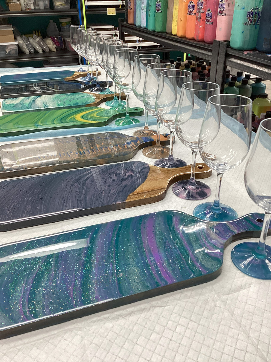 Girls Night Out: Fluid Art Charcuterie & Wine Glass Workshop