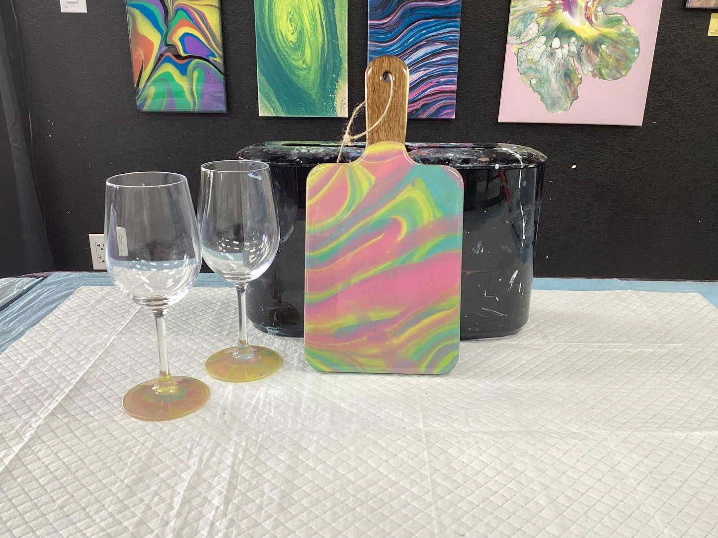 Girls Night Out: Fluid Art Charcuterie & Wine Glass Workshop